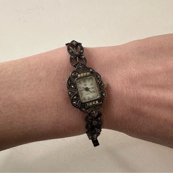 Vintage Art Deco Sterling Marcasite Japan Movement Watch - Picture 1 of 10